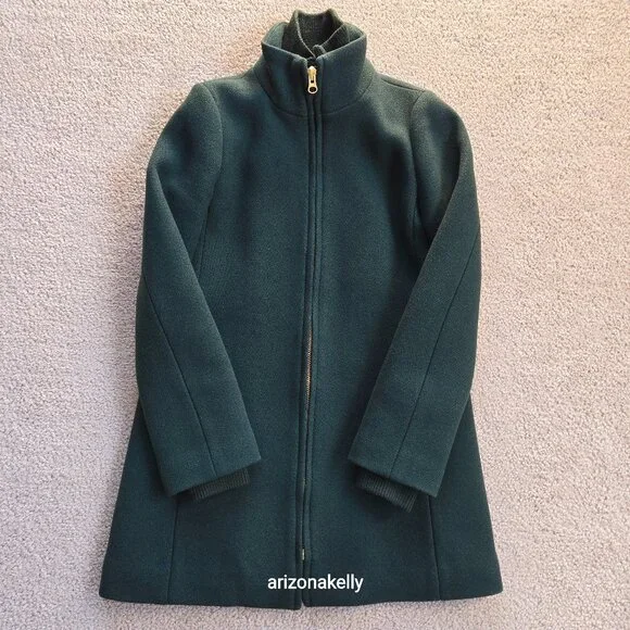 J. Crew Lodge Coat Italian Stadium Wool GREEN Size 0 Nello Gori Retail $350 - Picture 1 of 16